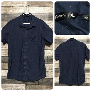 Travis Mathew Button Up Shirt Men’s L Navy Blue Speckle Short Sleeve